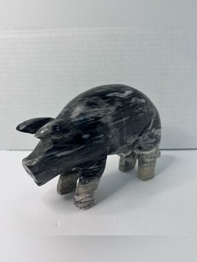 Vtg Hand-Carved Marble Onyx Pig Paperweight 2 Lb 6 Oz Rustic Farmhouse Decor